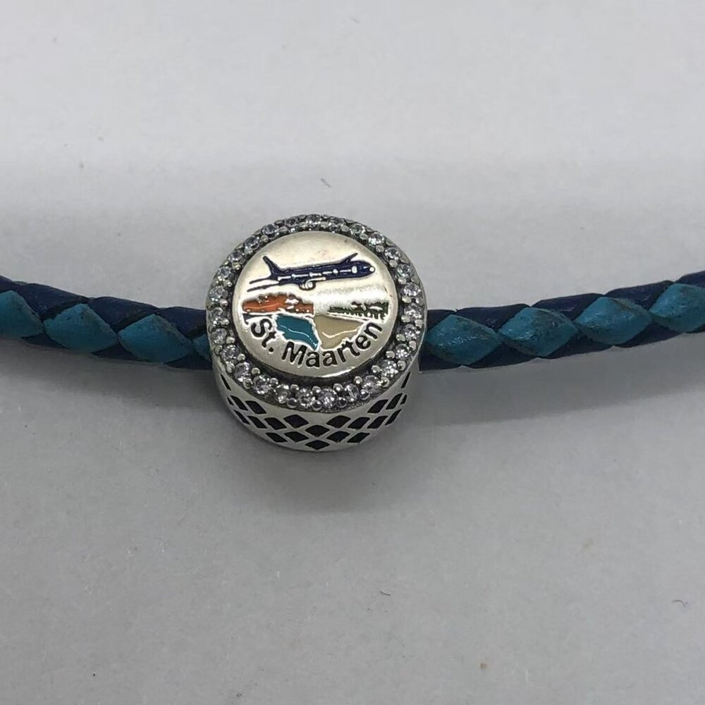 ✨✨Pandora Engraved Beach Navy Plane St. Maarten Bead Charm Pendant